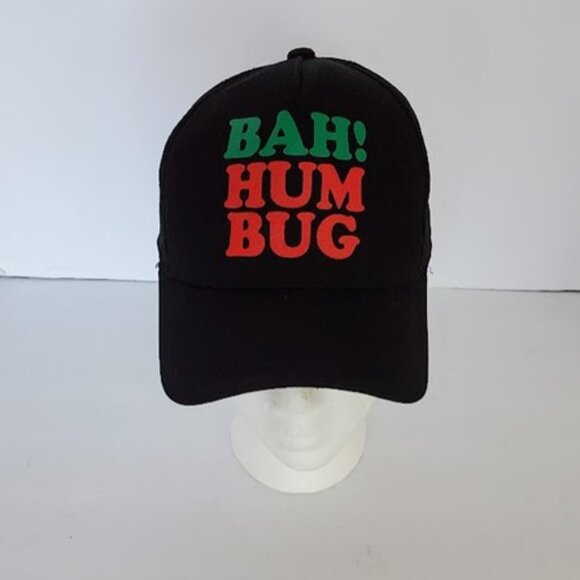 NWT Black Grinch 'Bah Hum Bug' Mesh Trucker Cap Hat Unisex Novelty Christmas - Picture 1 of 6